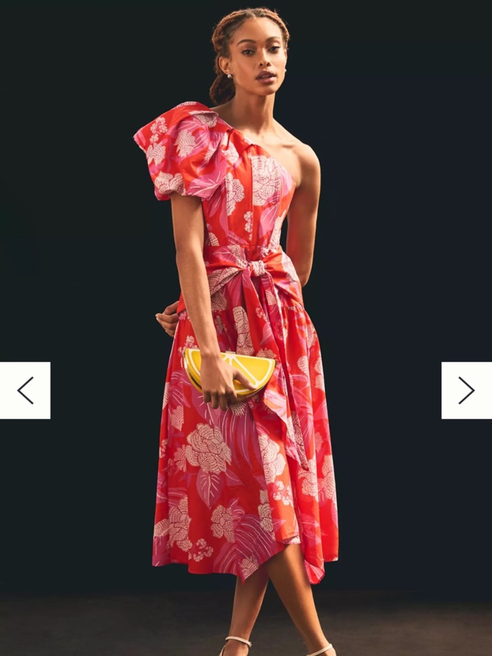 FARM Rio Red One-Shoulder Floral Midi Dress with Puff Sleeve Kentucky Derby